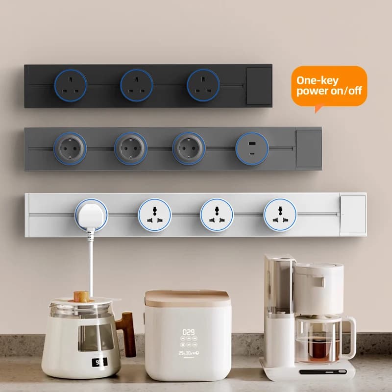 Track Socket with Switch Kitchen Wall Outlet EU US UK Universal Standard Round Romovable Adapter Plug Electrical Outlet with USB