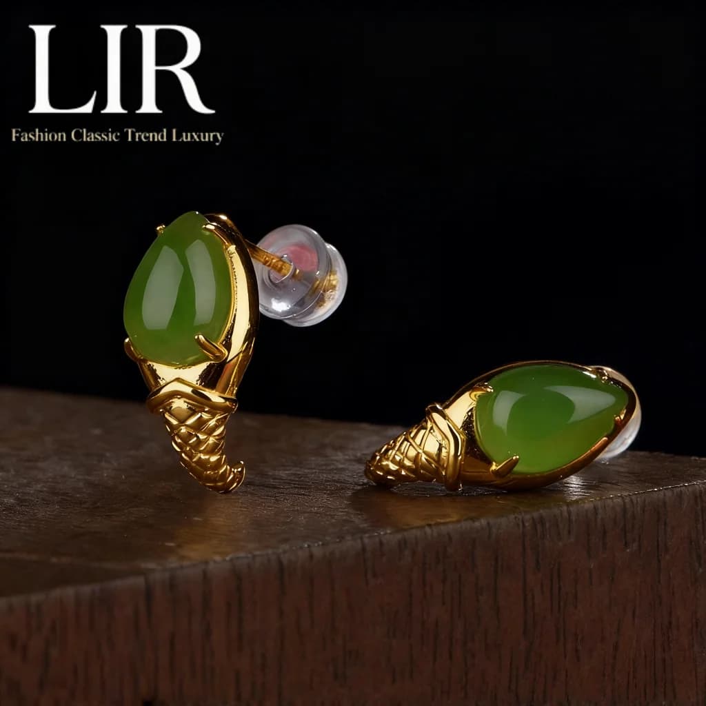 Orecchini in argento S925: grande perno in giada naturale di Hetian "promessa eterna". | Romantico Elegante + Cert di Gioielli