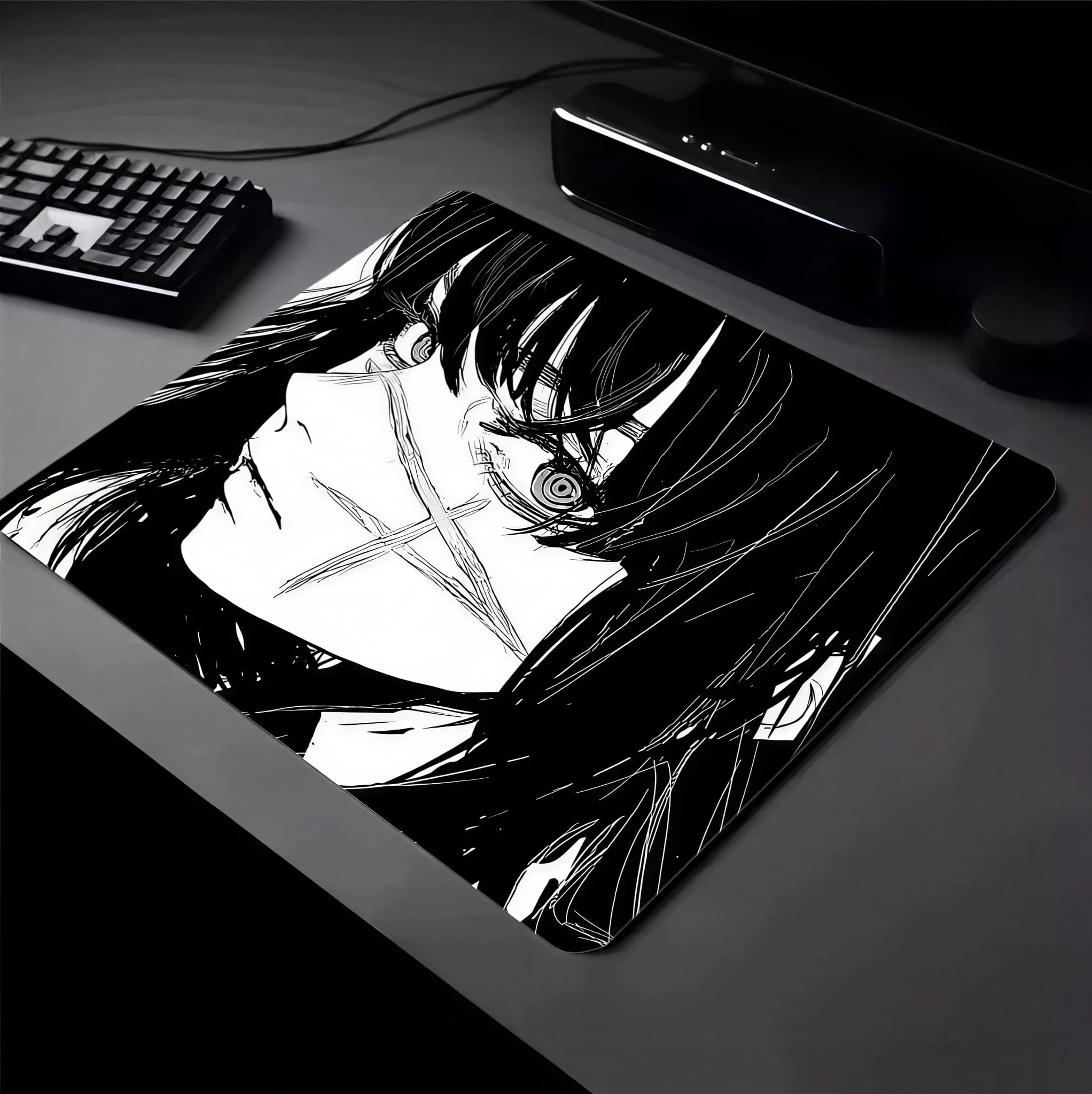 Tappetino per mouse da scrivania piccolo con ragazza samurai giapponese, design anime, base in gomma antiscivolo per PC, laptop, ufficio