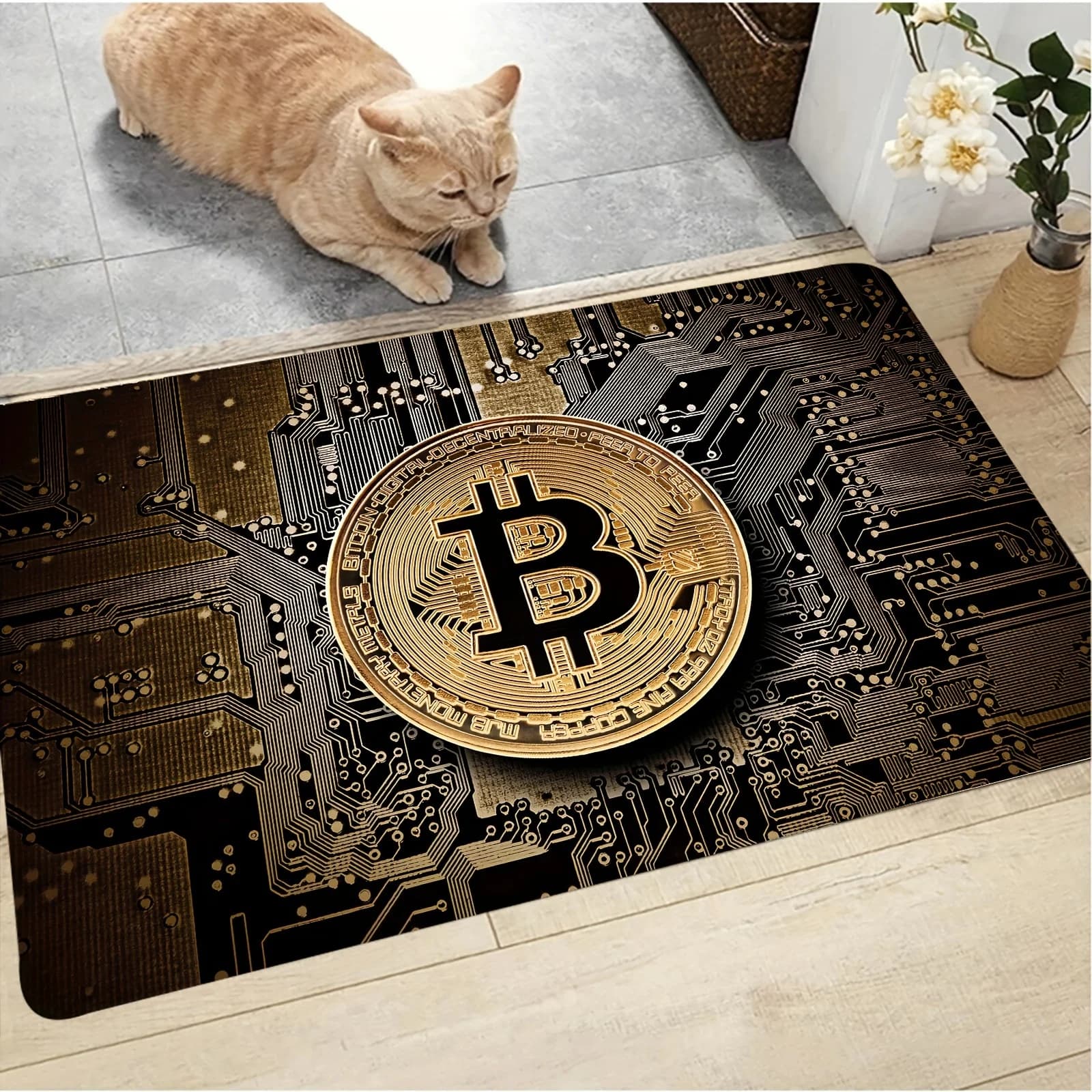 VIKAMA Bitcoin Pattern Rug, Non-Slip Absorbent Kitchen Mat, Suitable For Bathrooms, Bedrooms, Living Rooms, Home Decor