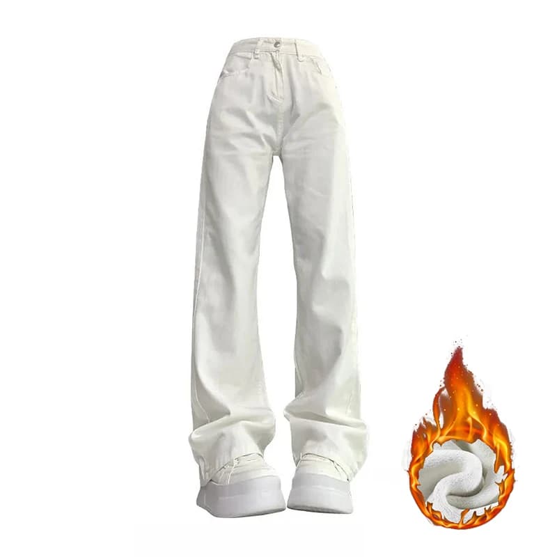 Jeans termici femminili a vita alta invernali Jeans caldi da neve in peluche Pantaloni in denim in pile per ragazze Pantaloni a gamba dritta alla moda da donna