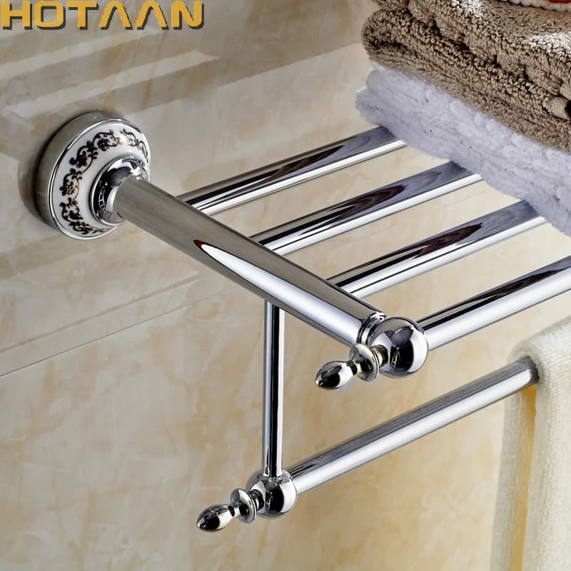 In Acciaio Inox a Parete Cromato Telo da Bagno Cremagliera Attivo Bagno Towel Holder Doppia Asciugamano Accessori per Il Bagno Mensola