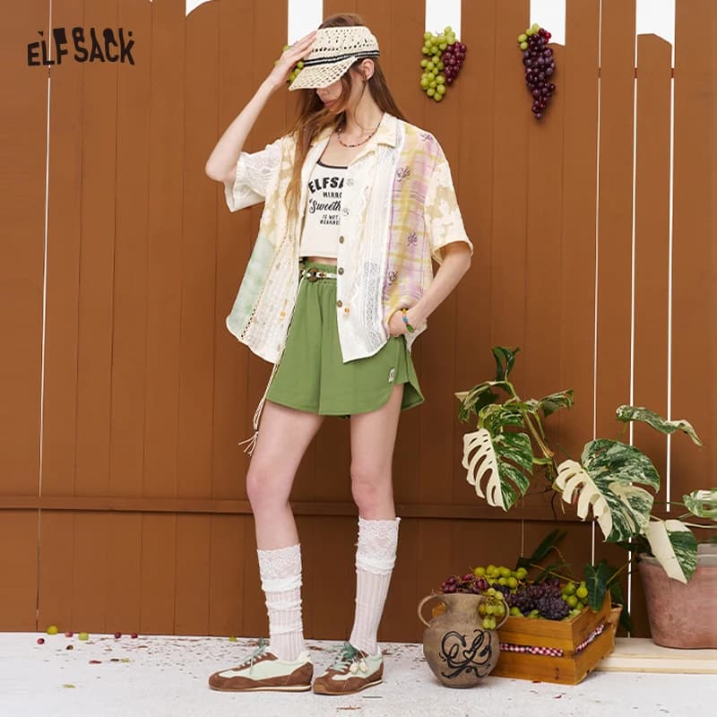 ELFSACK Pantaloncini casual da donna con elastico in vita e coulisse con perline, pantaloncini larghi a vita alta, pantaloncini estivi ad asciugatura rapida