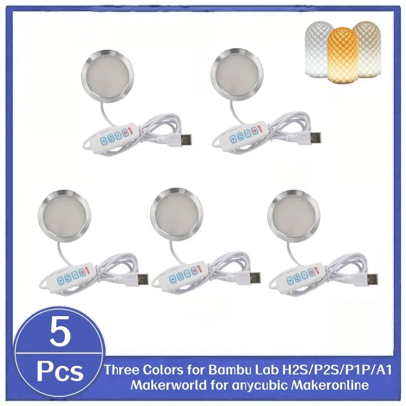 Kit di 5 Lampade LED 001 a Tre Colori per Stampanti 3D Bambu Lab H2S/P2S/P1P/A1, Parti di Ricambio per Modelli Fai-da-Te
