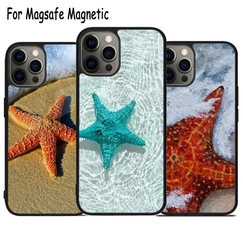 Custodia per telefono con ricarica wireless Beach Starfish per iPhone 17 Air 15 16 16e 14 13 11 12 Pro Max Plus, cover magnetica Magsafe con paraurti