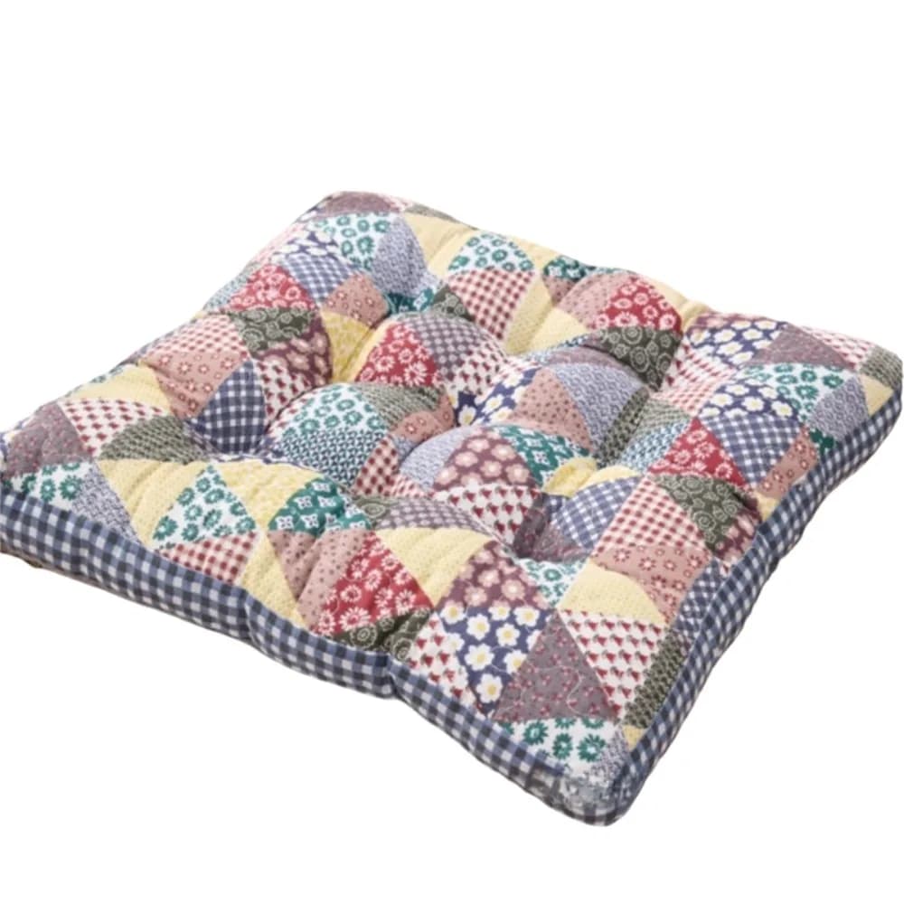 Practical Rustic Floral Print Korean-Style Tatami Cushion Cotton Filling Square Seat Pad Thickened Non-slip Chair Mat Office