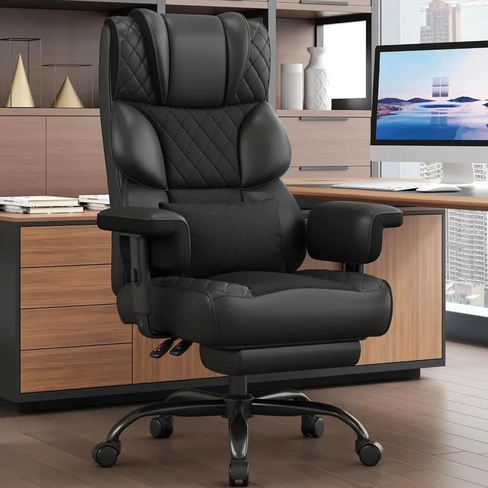 Sedia da Gaming Ergonomica con Schienale Alto: Braccioli Regolabili, Supporto Lombare, Stile Executive con Poggiapiedi - Pelle PU Nera e Rete