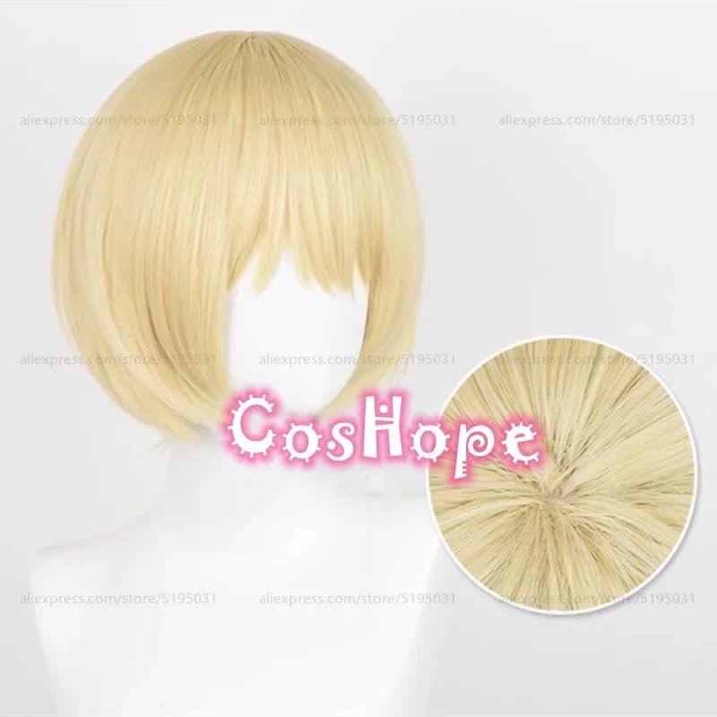 d;4'v\6.h/Armin Arlert 30cm Short Bob Light Golden Wig Anime Cosplay Wigs Heat Resistant Syn6;j'3\s,9'b/