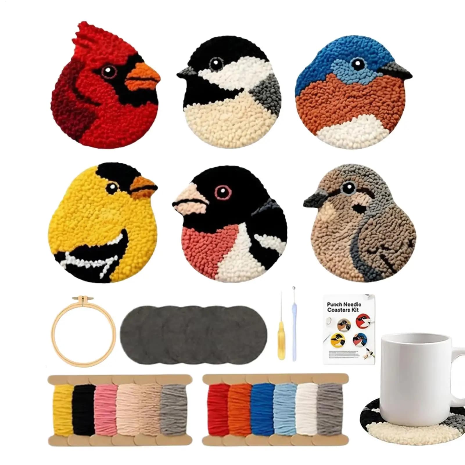 Punch Needle Coasters Kit with Instructions Bird Coaster DIY Crafts Handmade set Art Projects Gifts for Beginners Kids Women