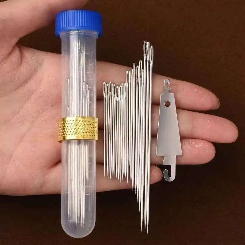 New Stainless Steel Large Eye Sewing Needles Set With Threader Storage Tube For Home Mending Embroidery DIY Handmade Crafts