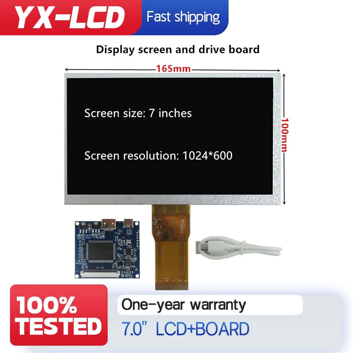 Schermo LCD da 7 pollici + scheda di controllo driver compatibile HDMI per PC Raspberry Pi