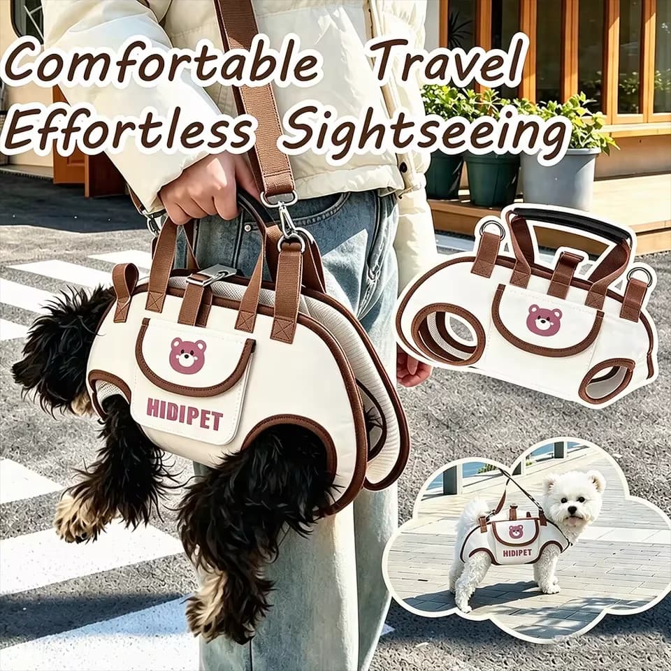 3 in 1 Multi-use Handheld Crossbody Breathable Pet Carrier Bag with Storage Pocket Detachable Leash for Small Dogs Cats Outdoor