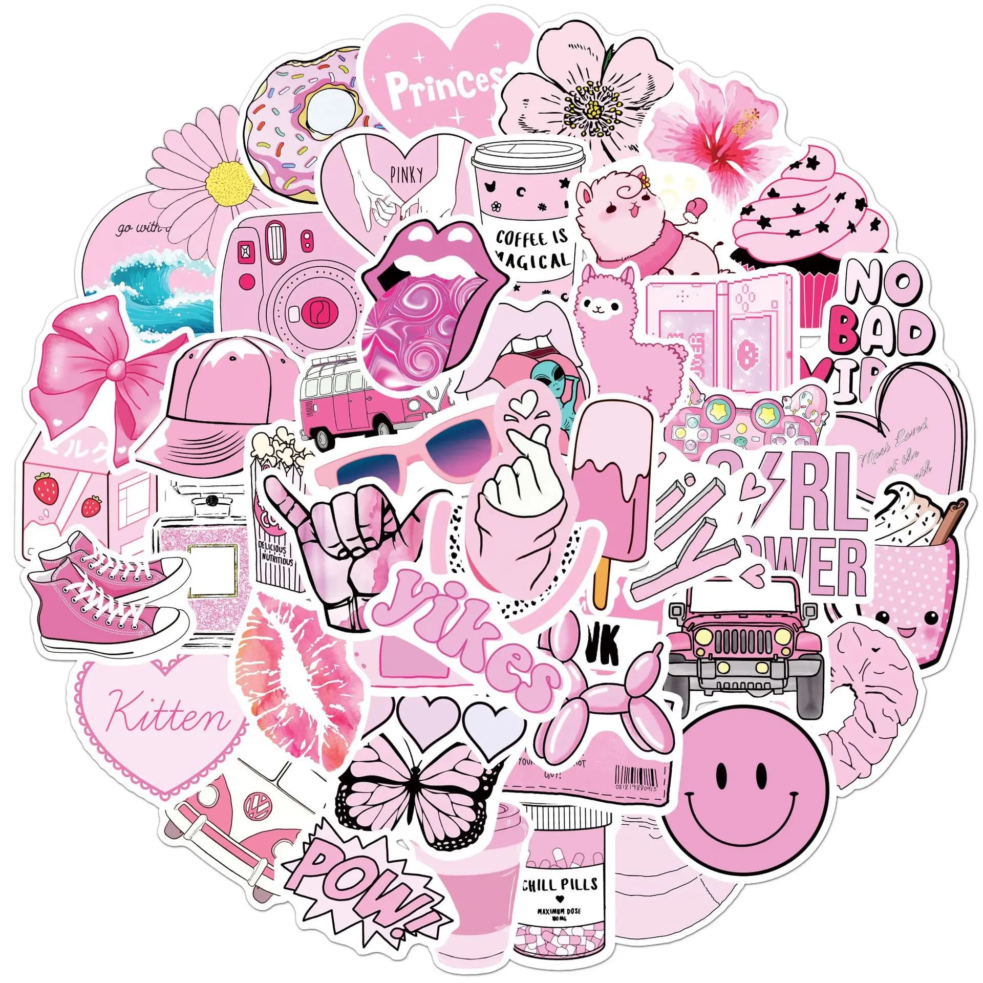 50 pezzi adesivi rosa piccoli graffiti freschi bottiglia d'acqua telefono portatile custodia per bagagli per bicicletta skateboard adesivo per bambini per adulti