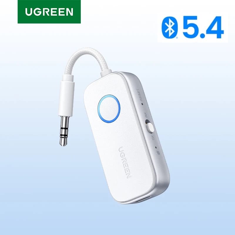 UGREEN Adattatore Bluetooth 5.4 per aereo Ricevitore trasmettitore audio wireless con jack AUX da 3,5 mm per aerei, compagnia aerea, viaggi, TV
