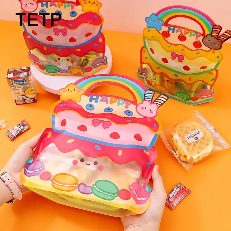 TETP 50 pezzi sacchetto di buon compleanno cartone animato sacchetto regalo alla moda per feste e celebrazioni imballaggio di biscotti caramelle fatti a mano