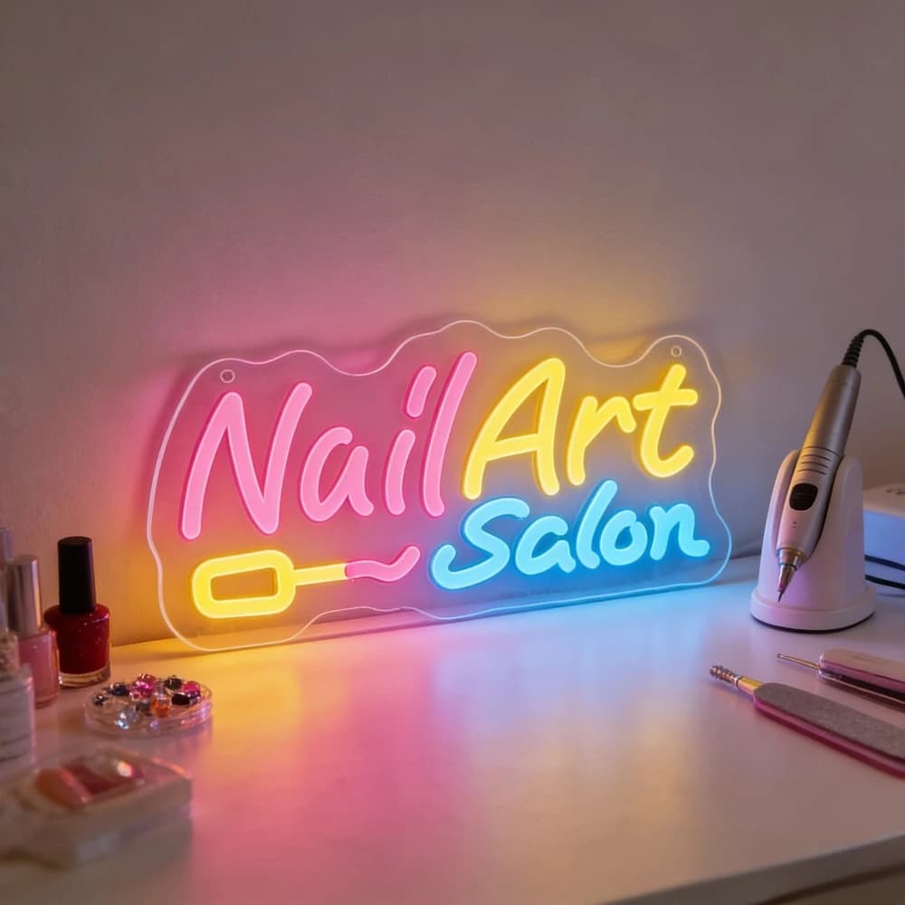 Insegna al Neon per Salone di Bellezza, Decorazione per Negozio di Unghie, Casa, Camera da Letto, Angolo Unghie, Espositore per Smalti, Insegna Creativa Luminosa Rosa Caldo