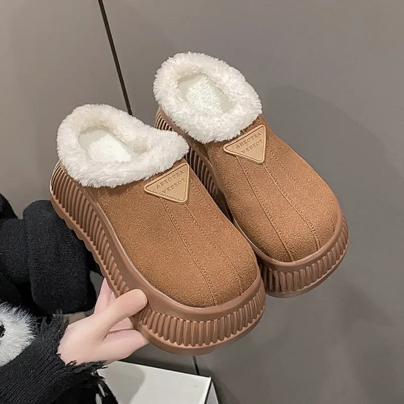 11CM Piattaforma Tacchi alti Donna Pantofole con nodo a farfalla Ciabatte in pelle scamosciata Scarpe Stivali da neve casual invernali Scarpe corte in cotone caldo peluche