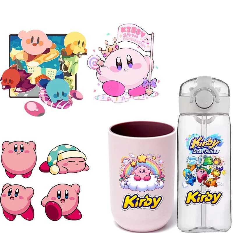 Adesivi 3D di Kirby, Sticker Carini Trasferibili DTF UV Impermeabili, Adatti per Bottiglie d'Acqua, Lunch Box, Lavabili, Decorazioni Fai-da-Te, Regali