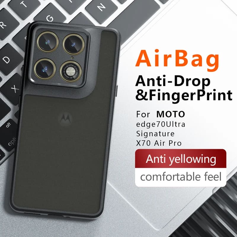 Custodia Antiurto per Motorola Moto Edge 70 Ultra X70 Air Pro Signature, Effetto Pelle Opaca, Cover Trasparente in PC+TPU