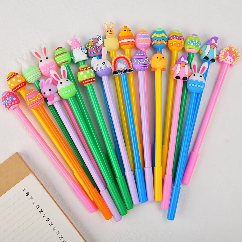 12/26 Pezzi di Penne Gel a Inchiostro Nero a Forma di Uovo di Coniglio con Stili Assortiti Casualmente, con Punte Creative in Silicone a Forma di Coniglio, Penne per Journaling Pasquali Carine e di Grande Valore
