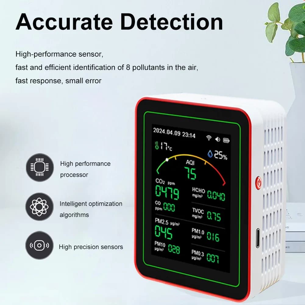 WiFi 15 in 1 Monitor della qualità dell'aria Controllo APP Rilevatore di anidride carbonica PM2.5 PM1.0 TVOC Rilevatore di CO2 Tester di umidità della temperatura