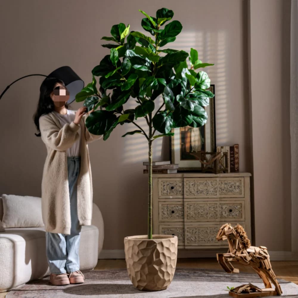 Large artificial Fiddle Leaf tree, tropical plant fake, green, plastic, with large branches, suitable for home garden decoration