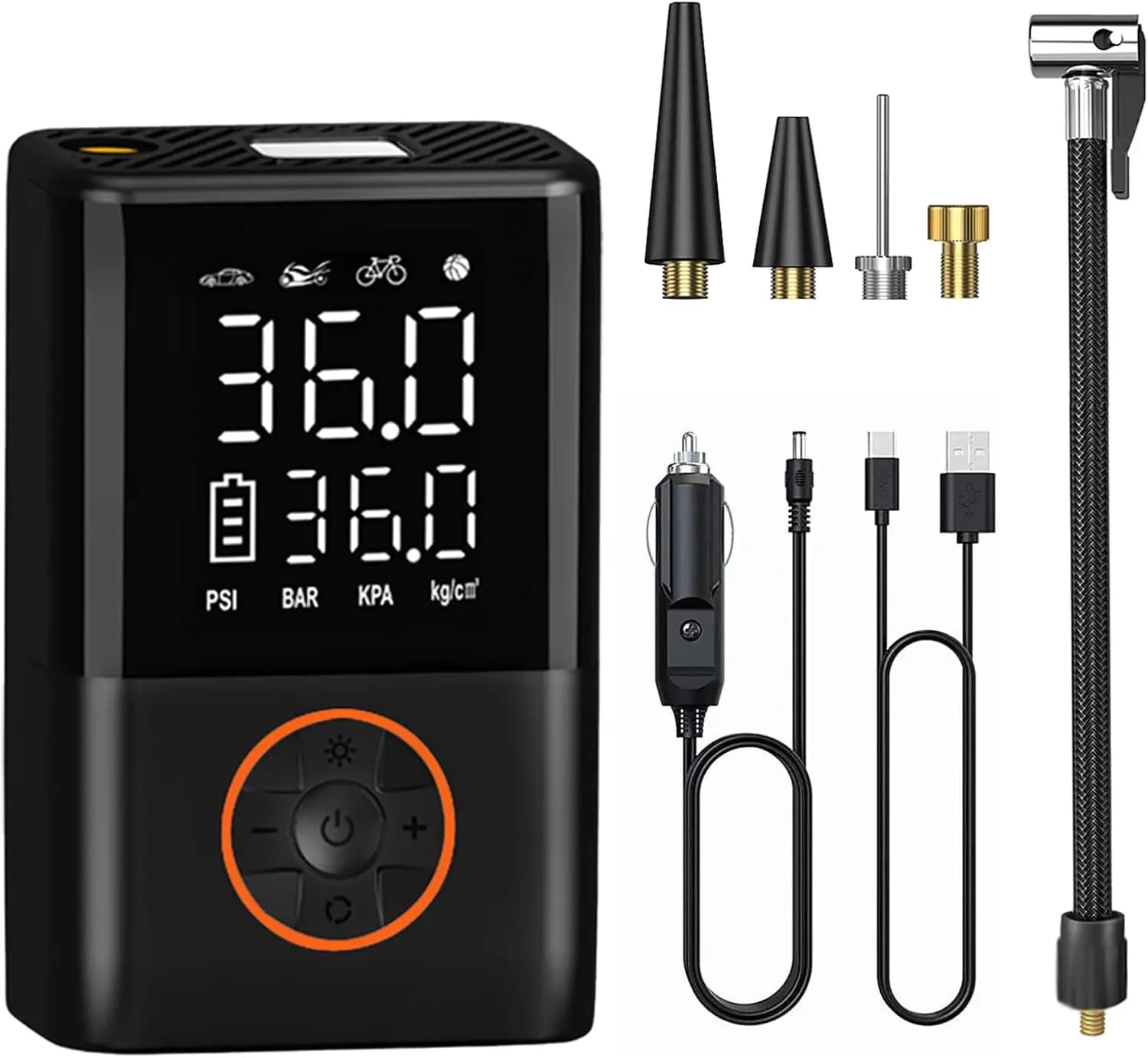 Gonfiatore portatile per pneumatici Pompa ad aria elettrica da 150 PSI con luce LED e manometro per auto, bici, moto