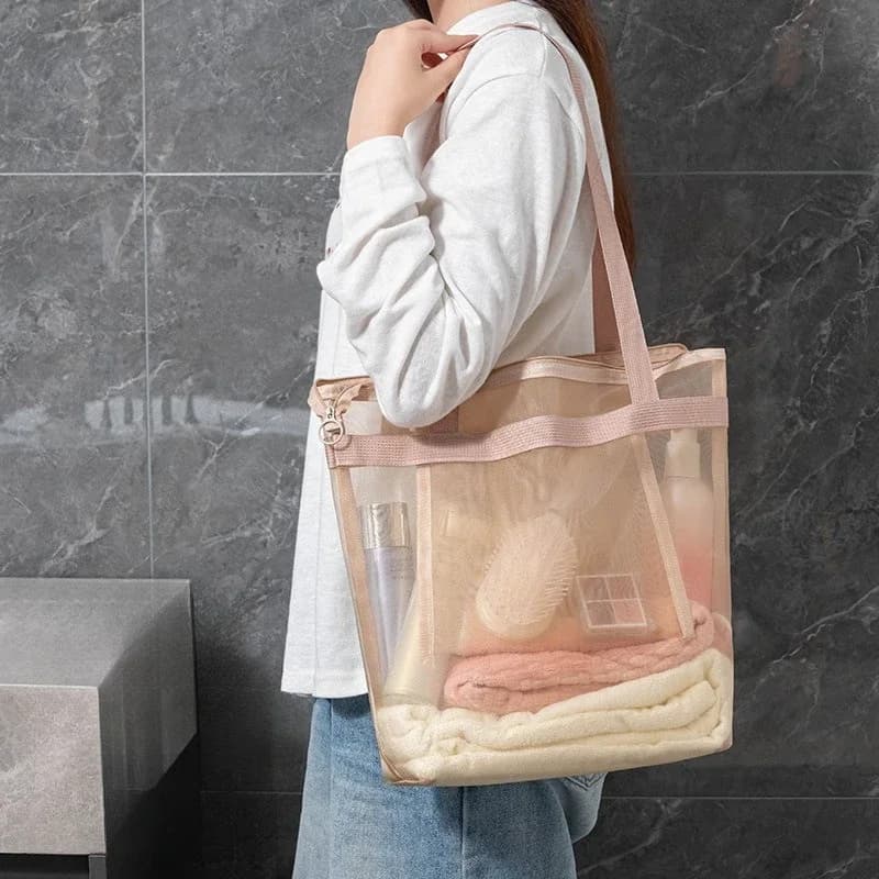 Hot Sale Portable Mesh Handbag With Large Capacity Nylon Mesh Storage Bag, Shopping Bag, Outdoor Beach Swimming Shoulder Bag