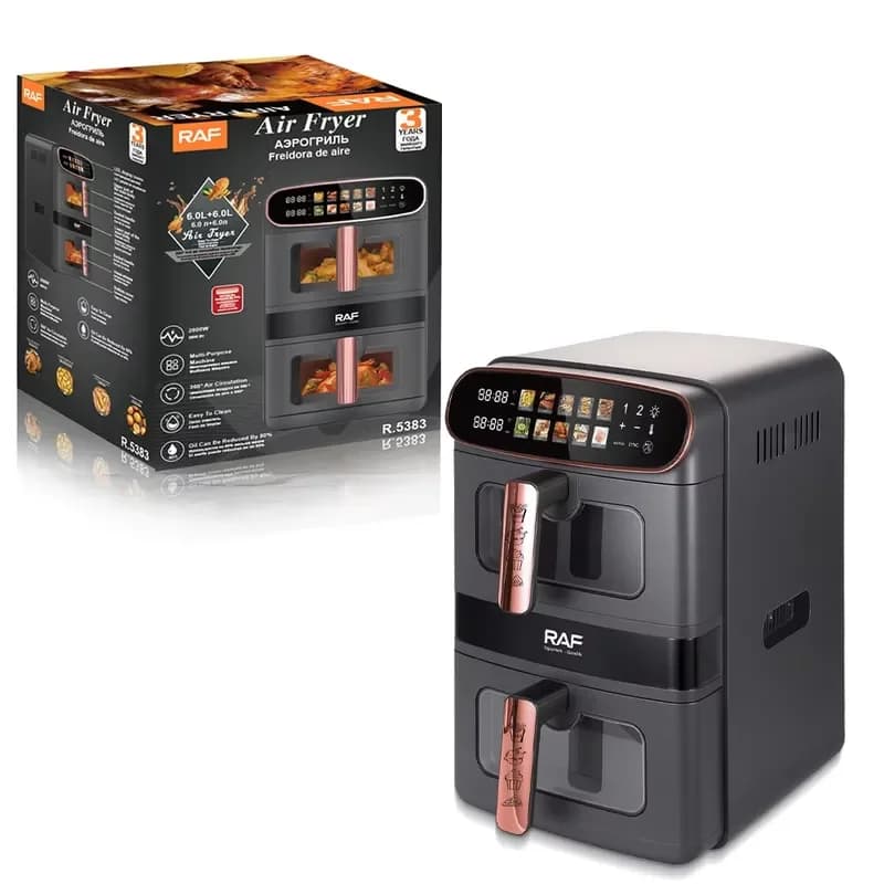 For 2800W Air Fryer Dual 6L Plus 6L Cooking Baskets With 360 Degree Air Circulation Multi Purpose Heating And Easy To Clean