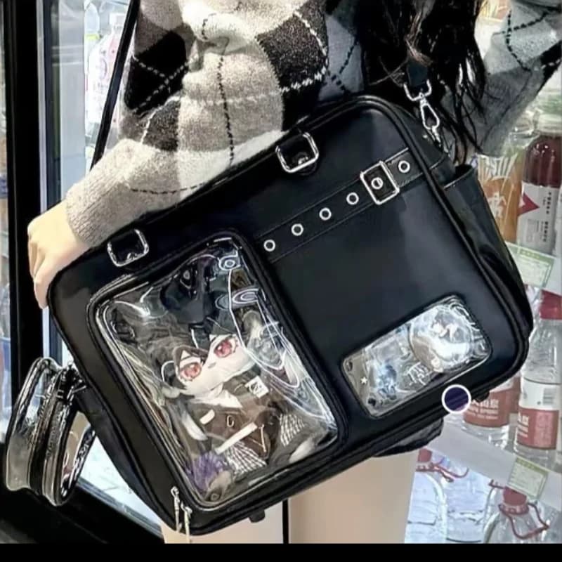 Borsa tote giapponese Borsa a tracolla per concerto alla moda Zaino per studenti Borsa a tracolla multi-tasca trasparente Borsa per il dolore con cerniera