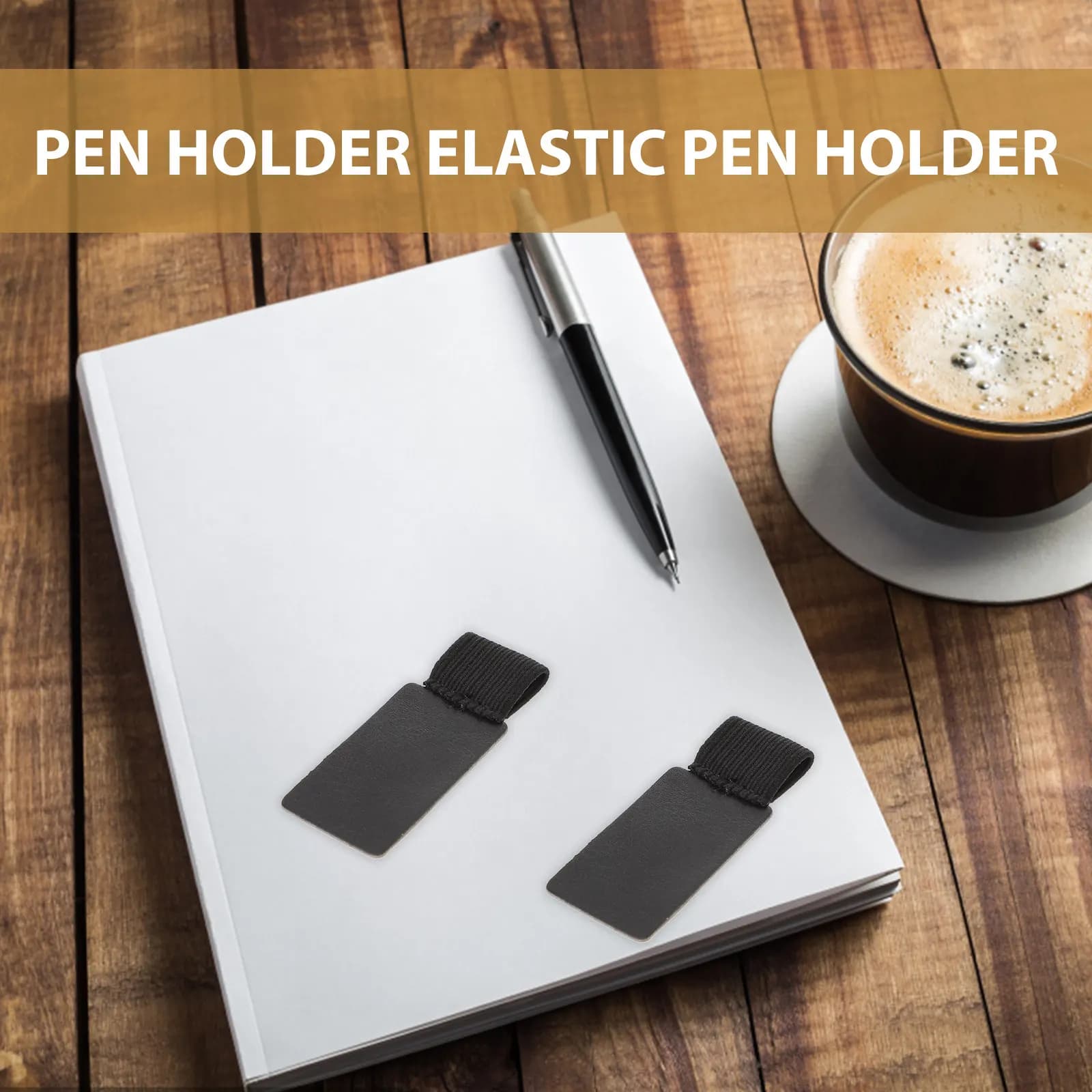 4 Pezzi Clip Elastica Nera per Penna, Supporto per Telefono da Taccuino, Portatile, per Scuola, Ufficio, Viaggi, Diario, Planner