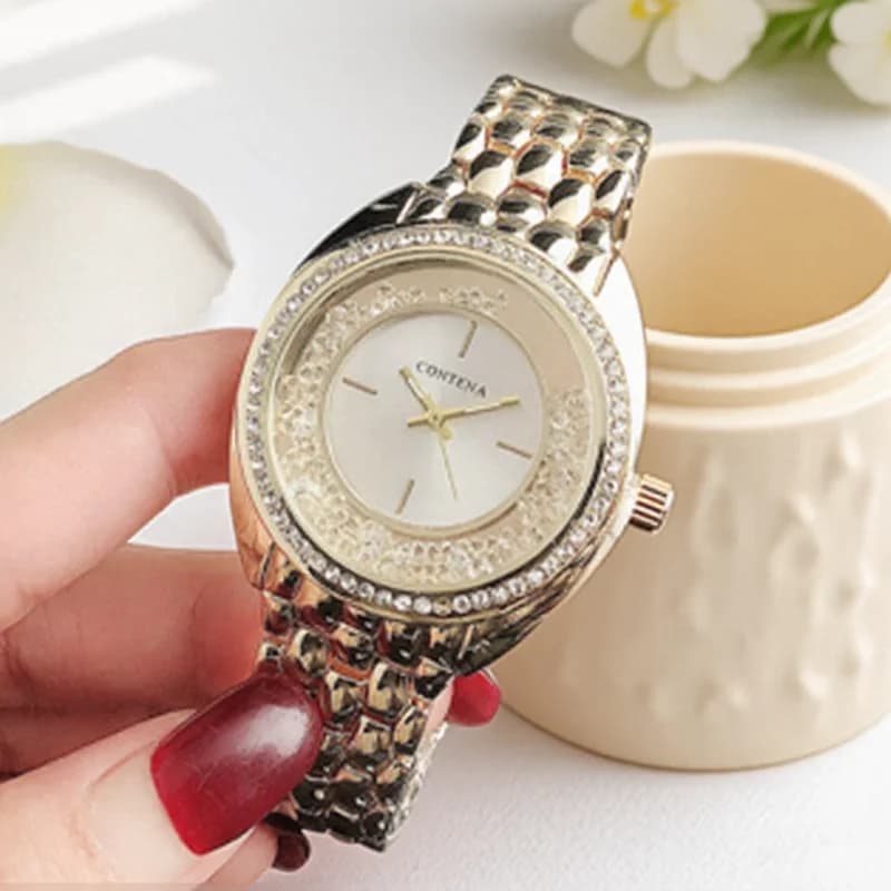Nuovi orologi da donna CONTENA con strass di lusso Orologio da polso da donna in acciaio inossidabile di moda Orologio al quarzo semplice ed elegante regalo per donna