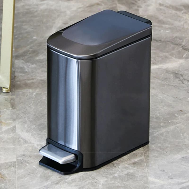 Cestino per Rifiuti Rettangolare Stretto in Acciaio Inossidabile con Pedale, Contenitore per Spazzatura Dorato per Bagno e Toilette