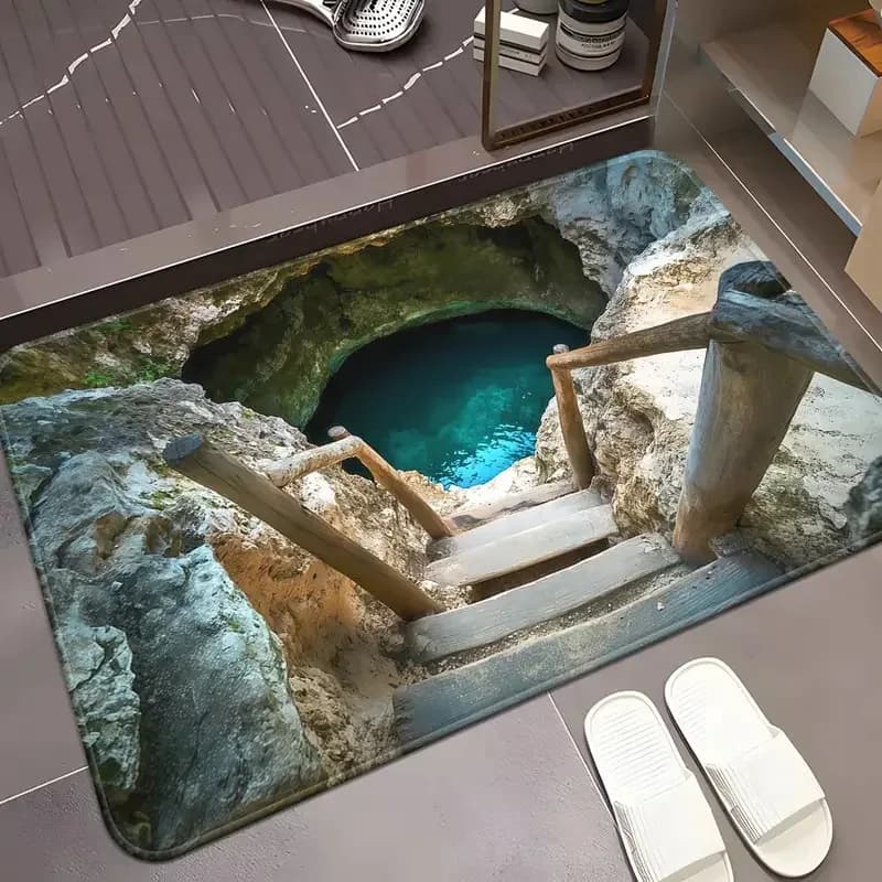VIKAMA Tappetino 3D Illusion Abyss, Tappeto Antiscivolo per Camera da Letto e Cucina, Effetto di Perforazione Visiva, Decorazione Creativa e Divertente