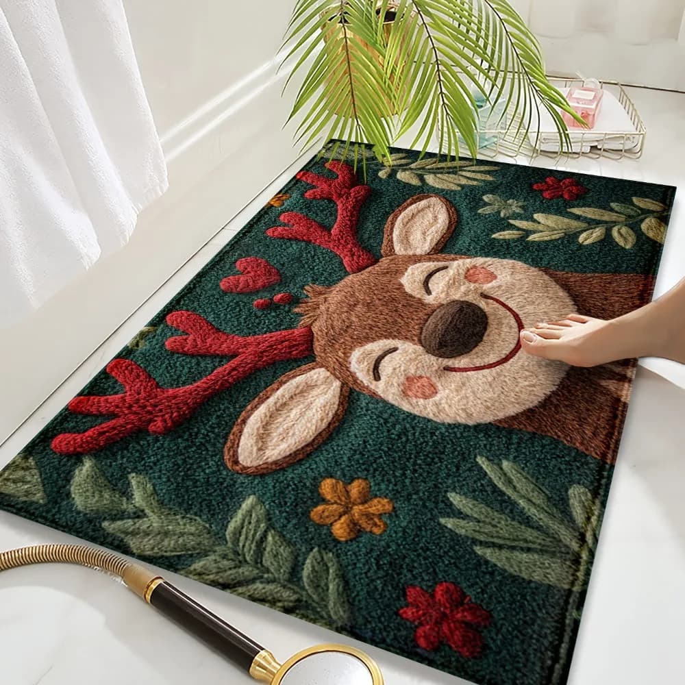 Tappetino Natalizio Antiscivolo con Design di Babbo Natale per Uso Interno ed Esterno, Decorazione per Ingresso Casa, Buon Natale