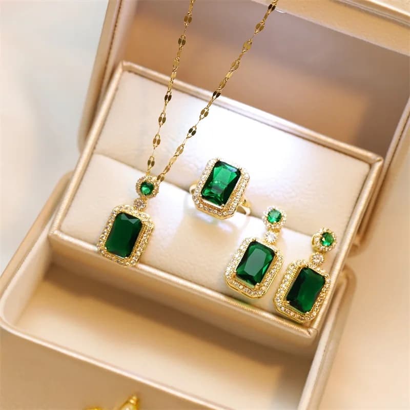 Collana da donna con zirconi cubici, orecchini, anello, set di gioielli, per ragazze, anniversario, matrimonio, San Valentino, regalo perfetto