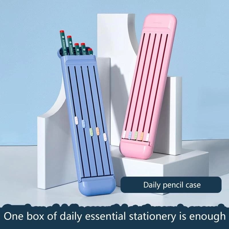 Q5WA portapenne portatile in ABS con 5 matite Gomma per righello Penna in ABS per custodia con chiusura magnetica regalo per