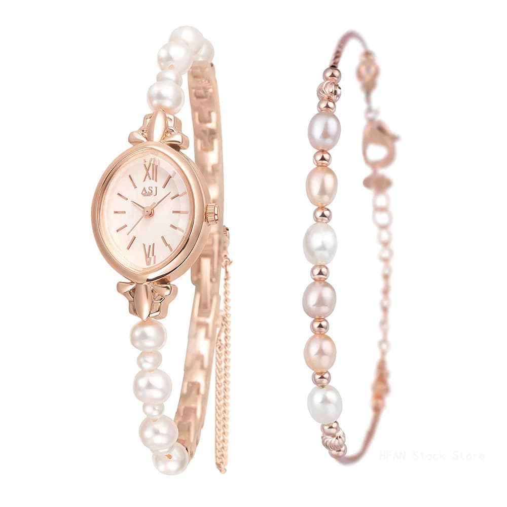 Quartz watch pointer Casual sweet and elegant wristwatch bracelet with natural fresh water pearls gift for women Her