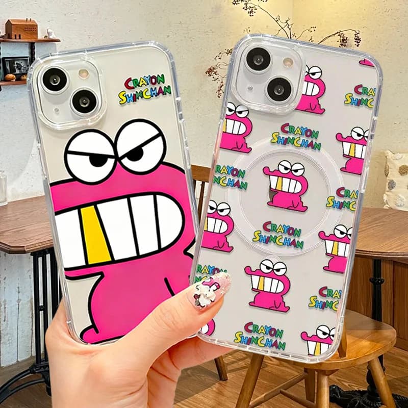 Custodia di ricarica wireless con bordo in silicone C-Crayon S-ShinChan per iPhone 17 Air 16 E 15 14 13 12 Mini 11 Pro Max trasparente