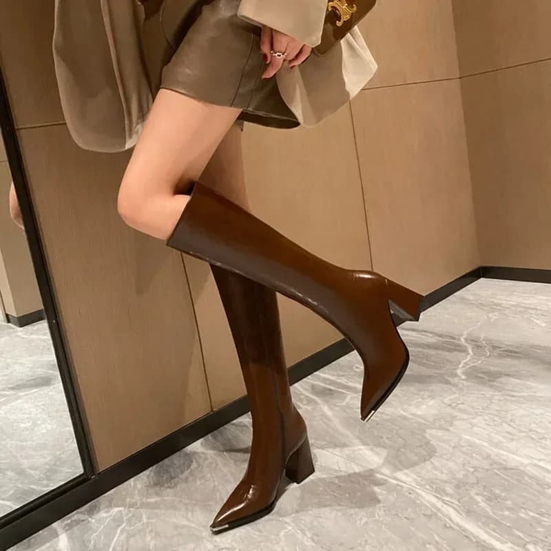 26Pointed Toe Women High Boots Fashion Side Zippers Long Booties Ladies Elegant Party High Heel Shoes Winter Women's Footwear