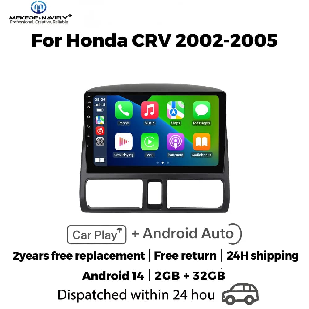 MEKEDE&NAVIFLY Autoradio Android 14 2din for Honda CR-V CRV 2 2001 - 2006, Intelligent Audio System with Carplay and GPS Navigation
