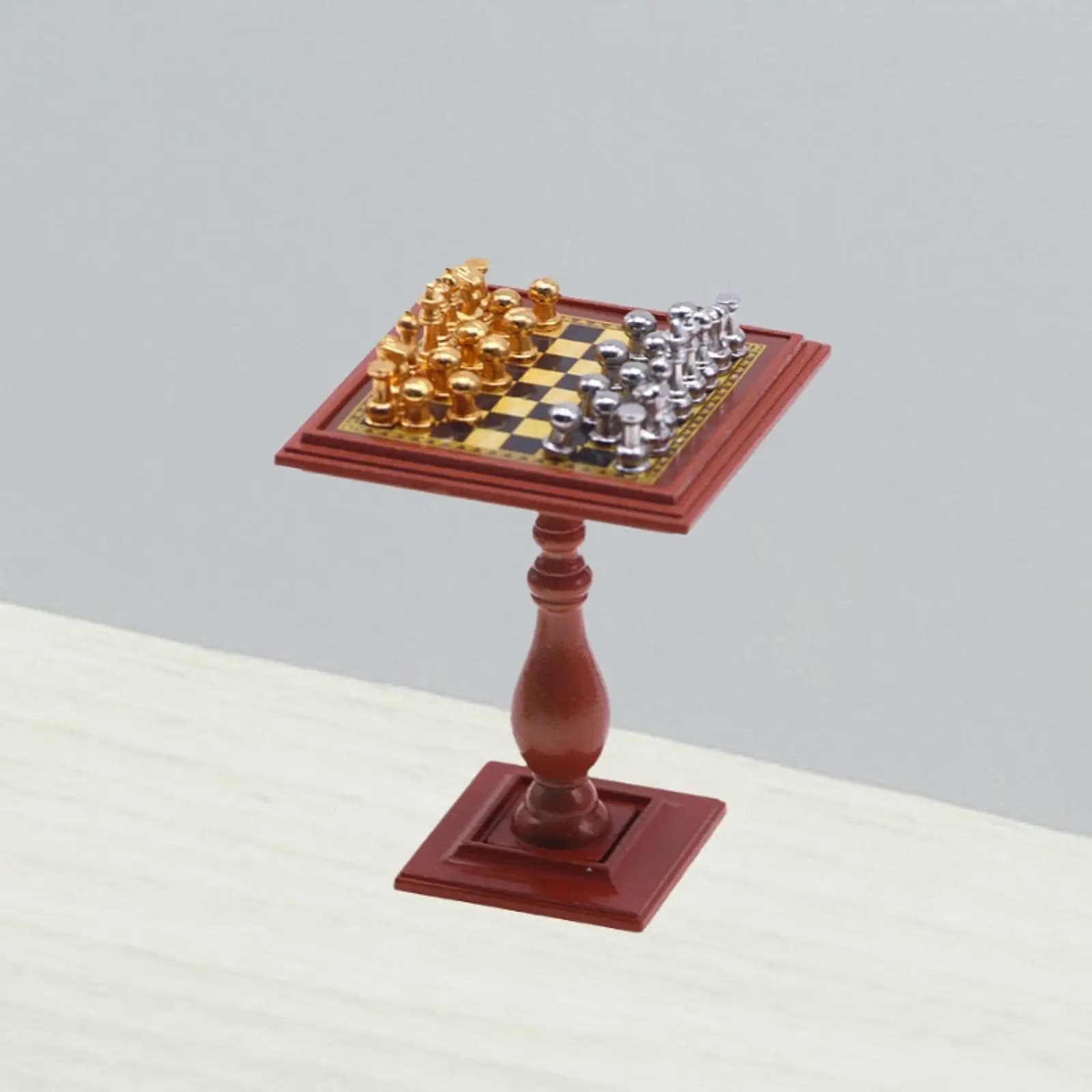 Miniature Dollhouse Chess Set for Dollhouse Decor Mini Chess with Chess Board Wood Easy Assembly Desktop Miniatures Chess Pieces