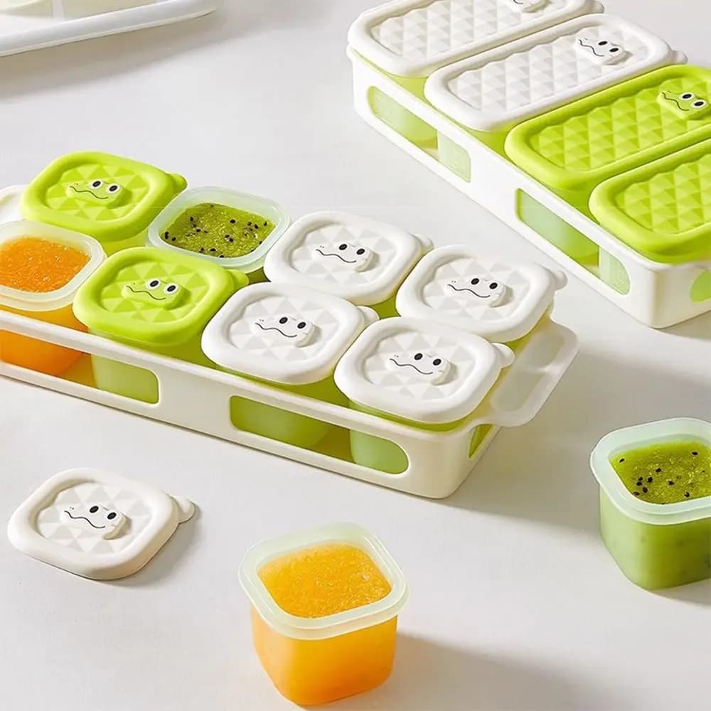 3/4/6 Grid Design Vassoio per congelatore per alimenti per bambini Resistenza al calore Forma quadrata Stampo per cubetti di ghiaccio in silicone Commestibile Facile da rilasciare