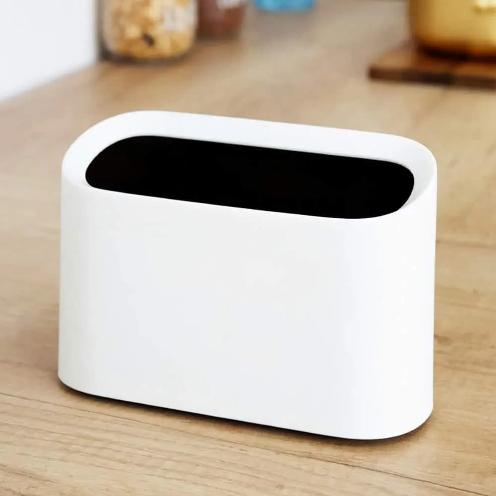 Mini Trash Can for Desk 0.4 Gal, Small Waste Basket with Inclined Opening, Slim Plastic Garbage Can for Office Vanity Countertop Bedroom
