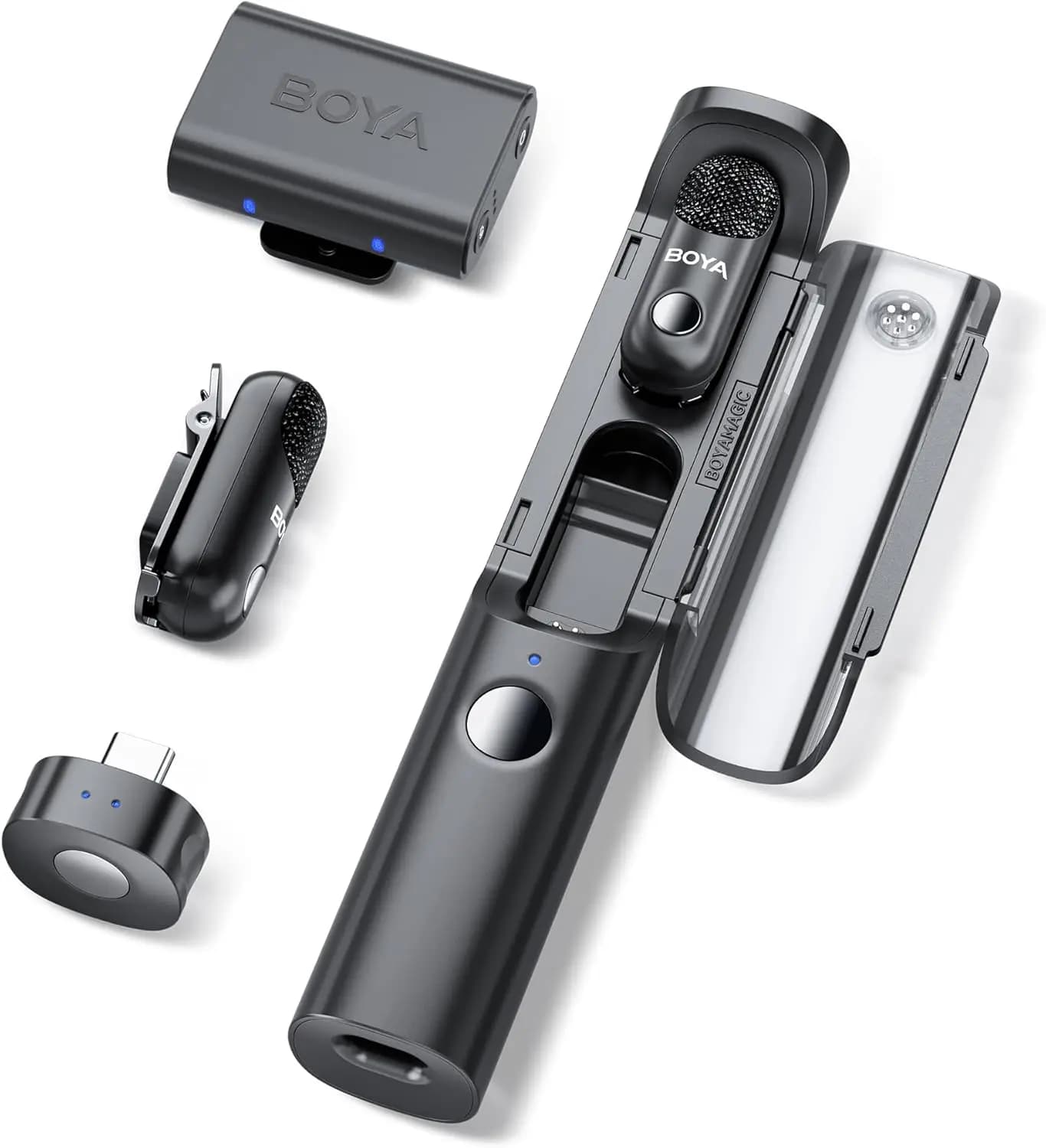 Microfono Lavalier Wireless, 30 Ore di Autonomia, Portata 100m, Limitatore di Sicurezza per USB-C Android iPhone Fotocamera Vlog Podcast