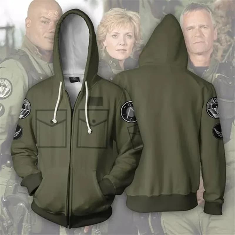 Stargate:SG-1 Costume SG-1: Explorer Unit Cosplay 2018 Felpa con stampa 3D Felpa con cappuccio con cerniera Cartoon VogueMen Giacche