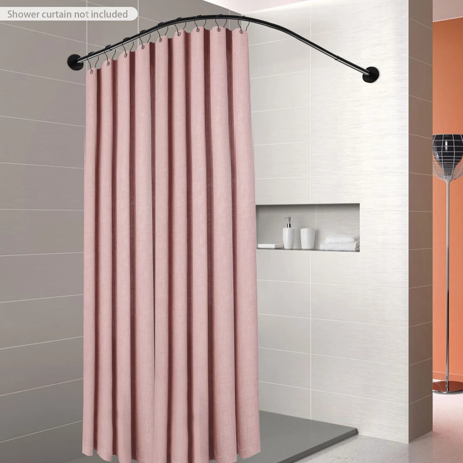 Asta per Tenda Doccia in Acciaio Inox Regolabile 75-95 90-130cm, Binario per Tenda da Bagno con 24 Ganci, Senza Supporto a Soffitto, Antiruggine