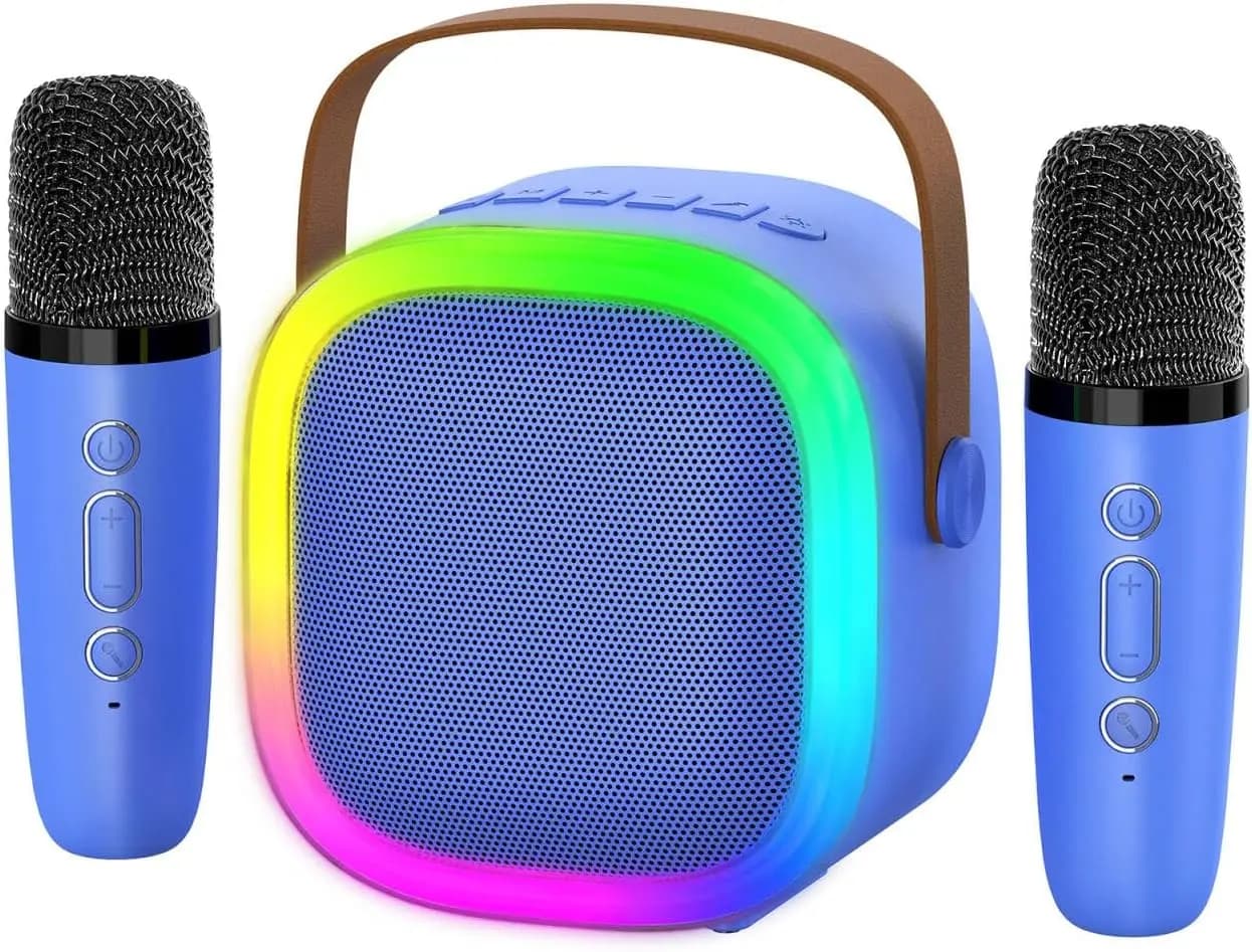 Macchina per Karaoke Portatile con Altoparlante Bluetooth, Microfoni Wireless e Luci LED per Bambini e Adulti, dai 4 ai 12+ Anni