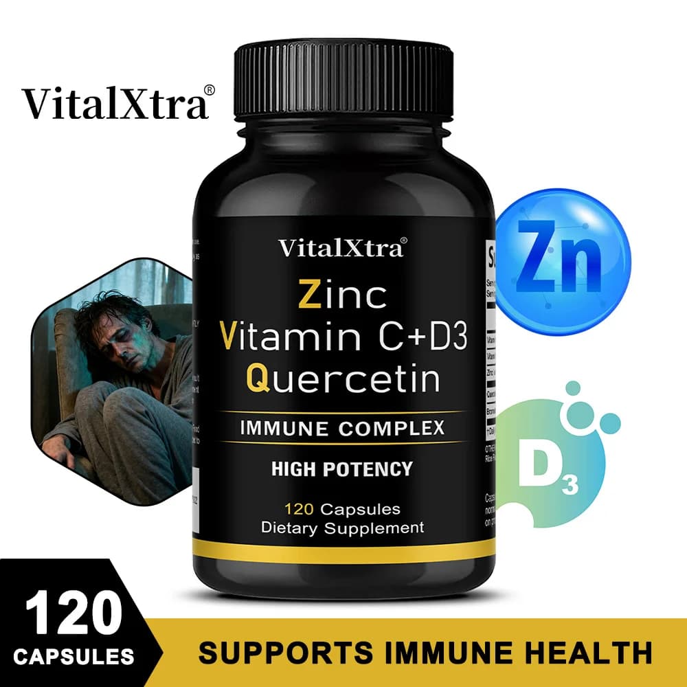 Zinc Quercetin 500mg with Vitamin C, Vitamin D3, Bromelina, High Power Supplement for Immunite Support (Non-GMO, No Gluten, Vegan)