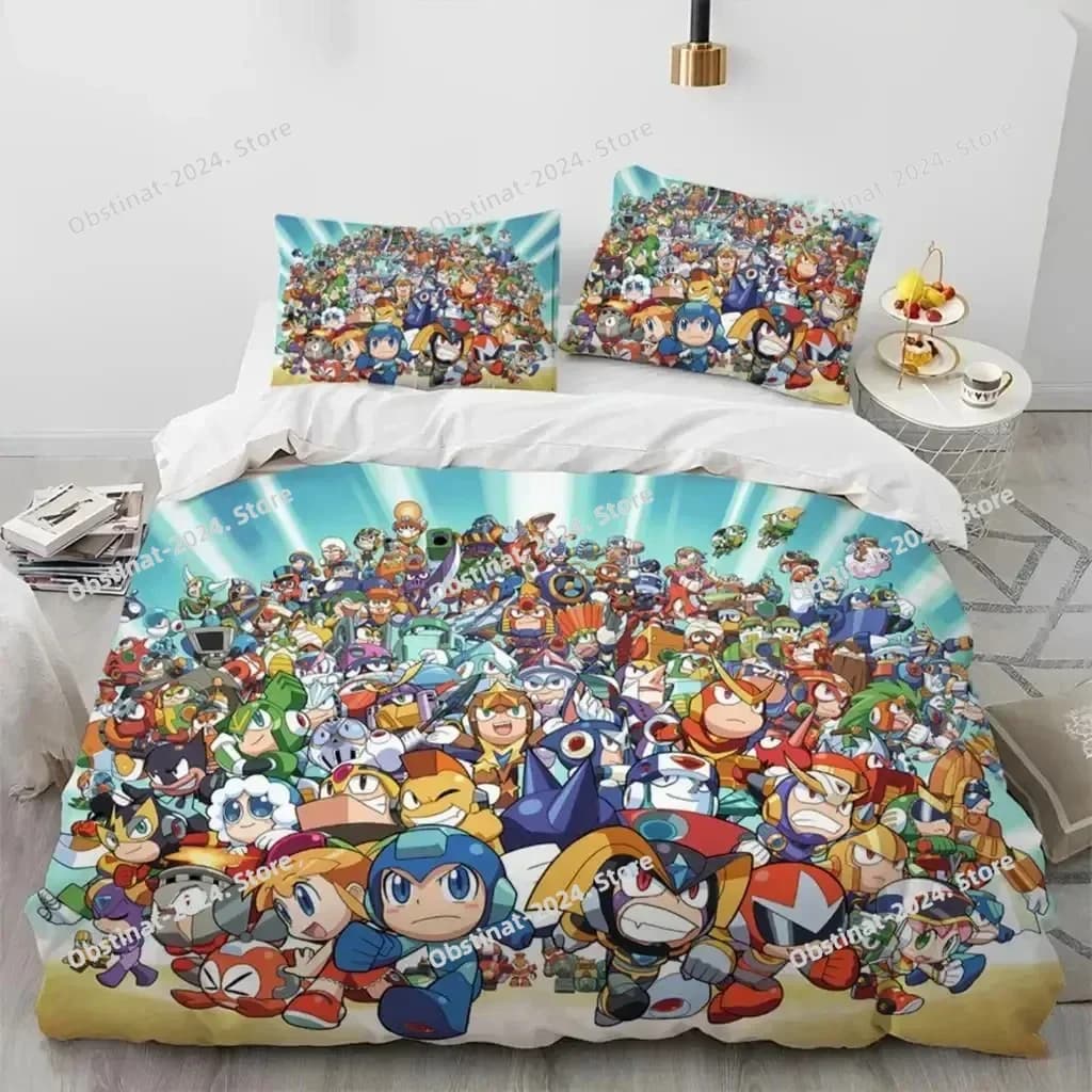 3D Rockman Megaman Gioco Cartoon Set biancheria da letto Copripiumino Completo Queen King Size Federa Letto Stampa Aldult Camera da letto per bambini Singolo Twin